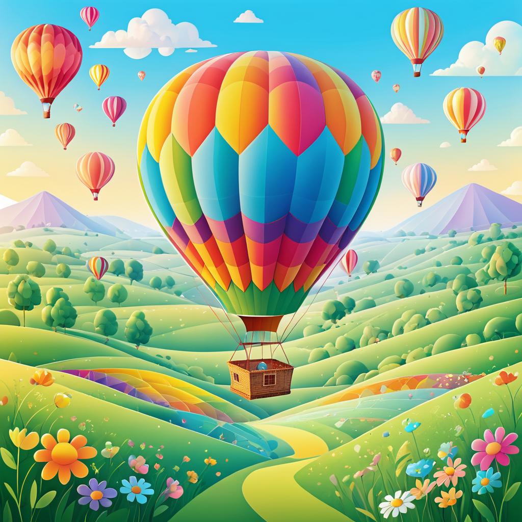 Whimsical Hot Air Balloon in Sunny Meadow