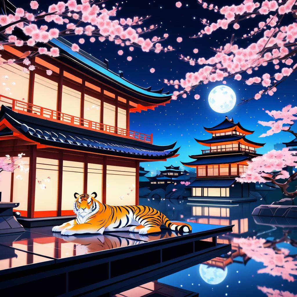 Majestic Tiger in Futuristic Kyoto