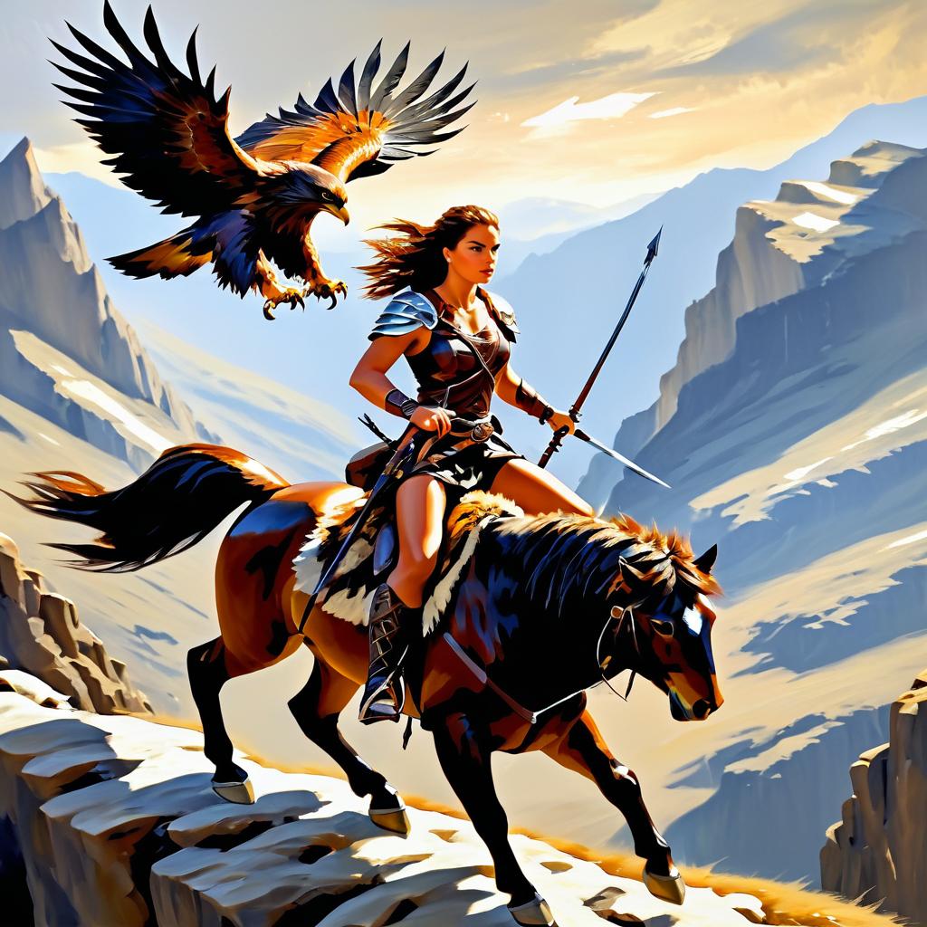 Fierce Huntress Riding a Swift Eagle