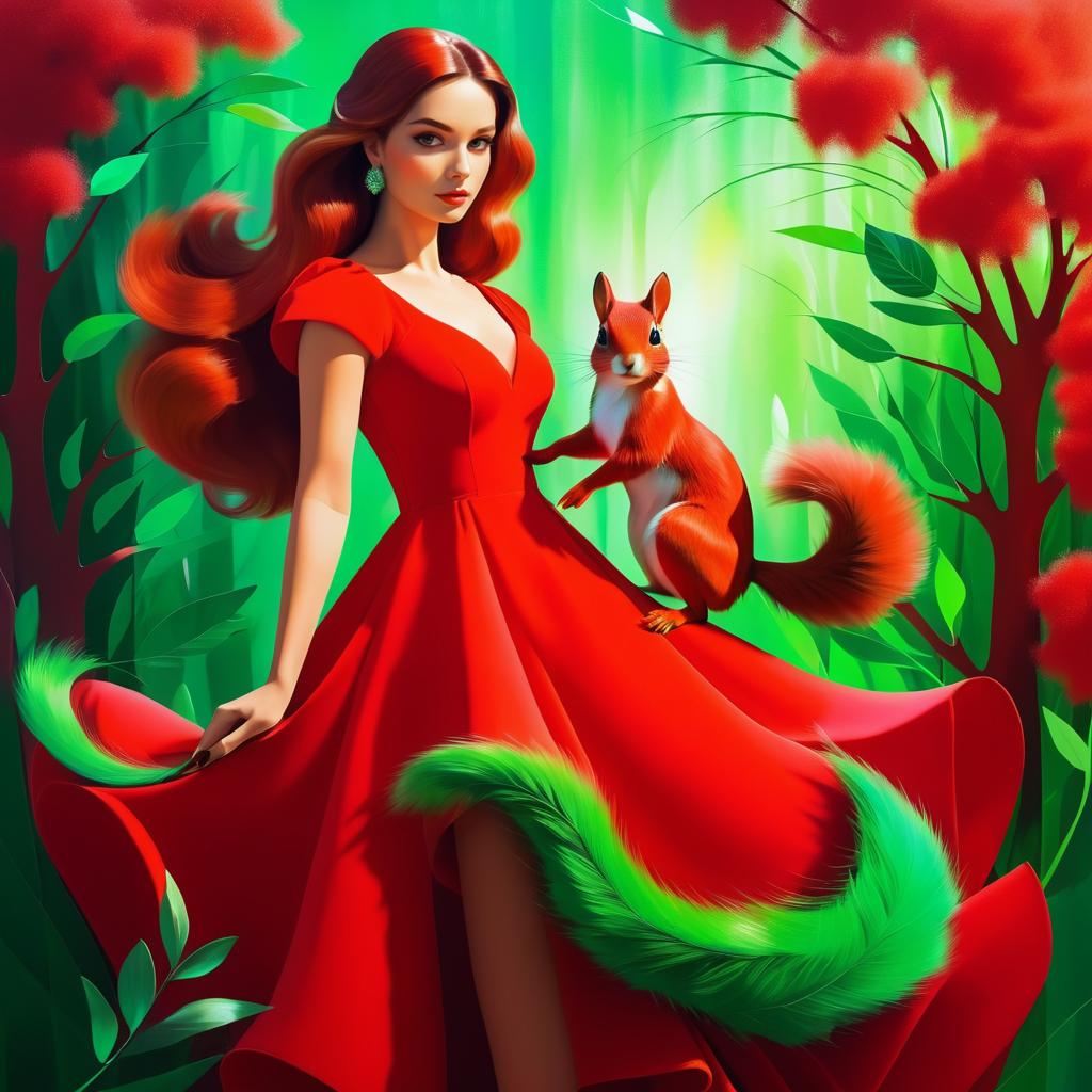 Surreal Woman in Vibrant Red Dress