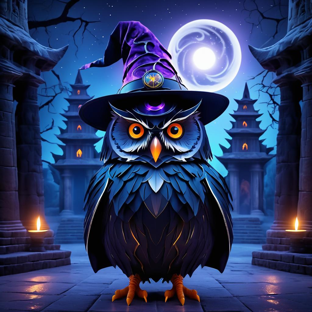 Mystical Owl in Spooky Halloween Scene