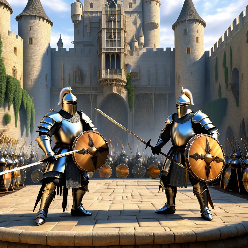 Knights Performing Amidst a Castle Siege