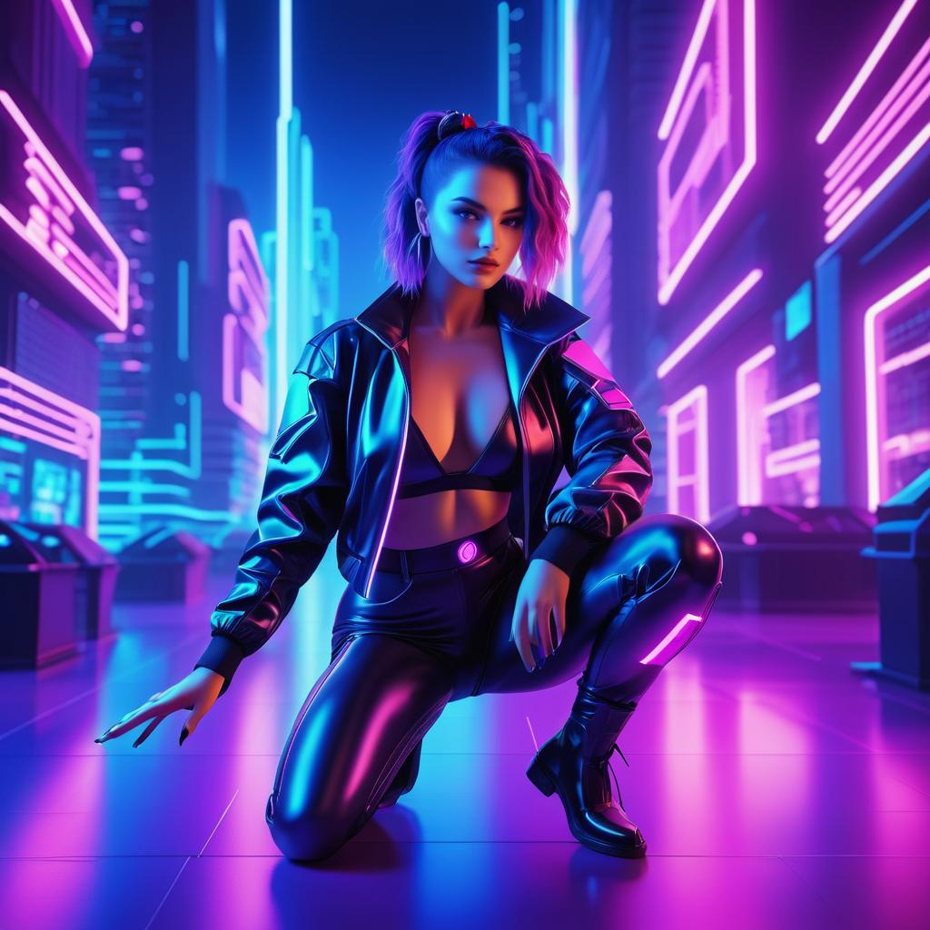 Futuristic Female Hacker in Neon Paradise