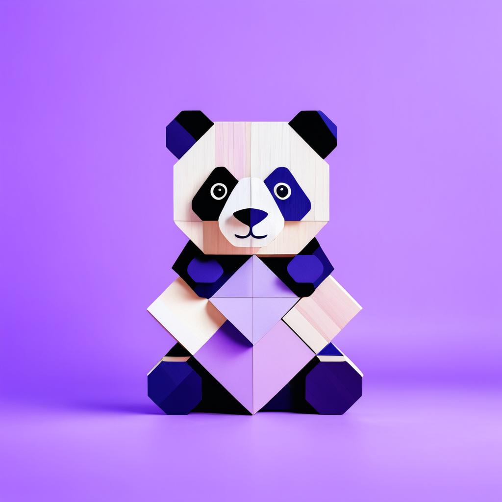 Wooden Block Panda on Lilac Background