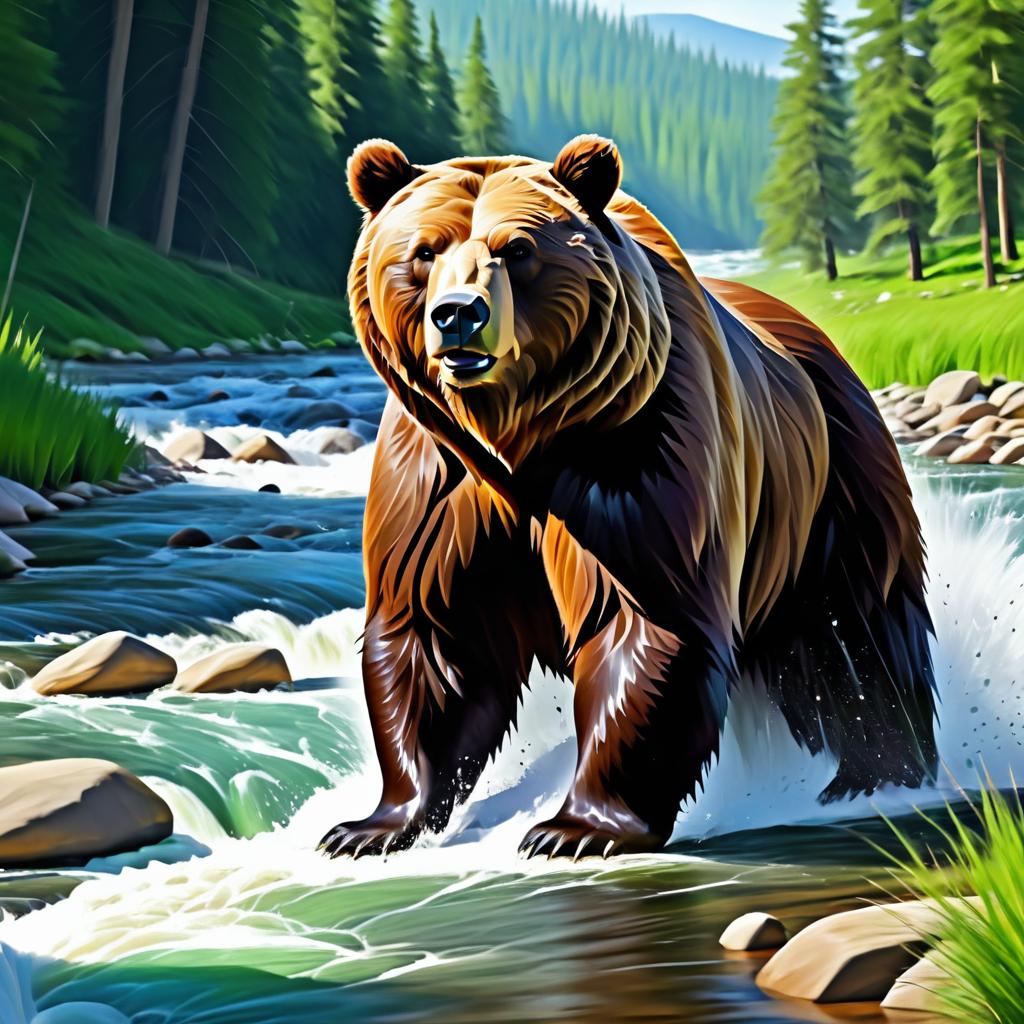 Majestic Bear by a Rushing River