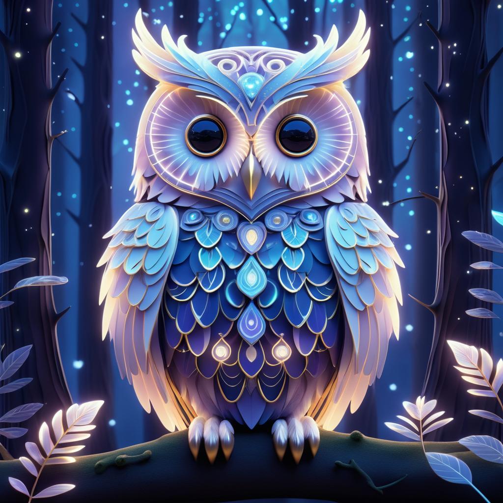 Whimsical Owl in Ethereal Twilight Forest