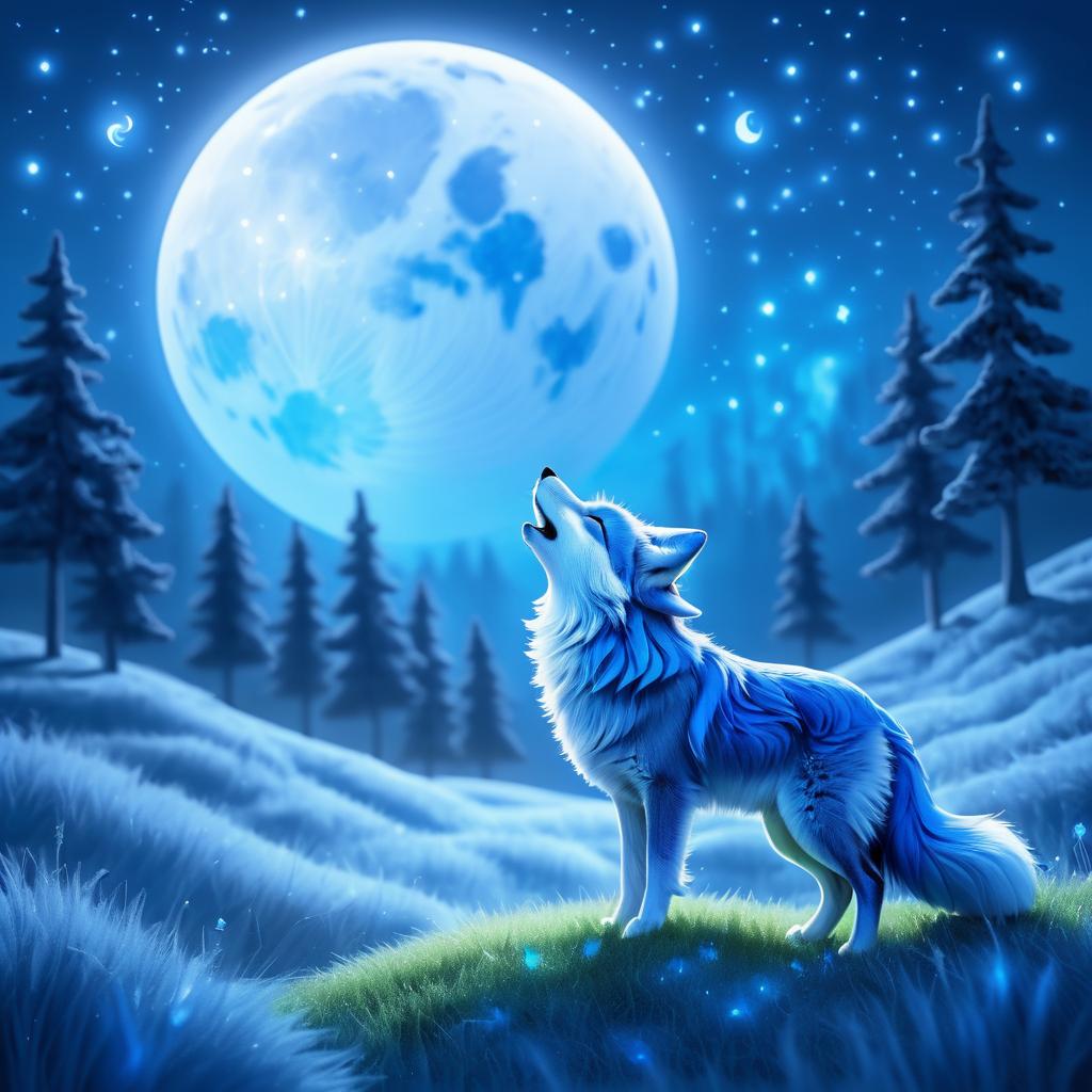 Whimsical Azure Fox Under Moonlight