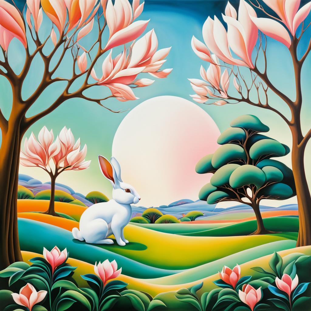 Dreamlike Rabbit Under Magnolia Tree