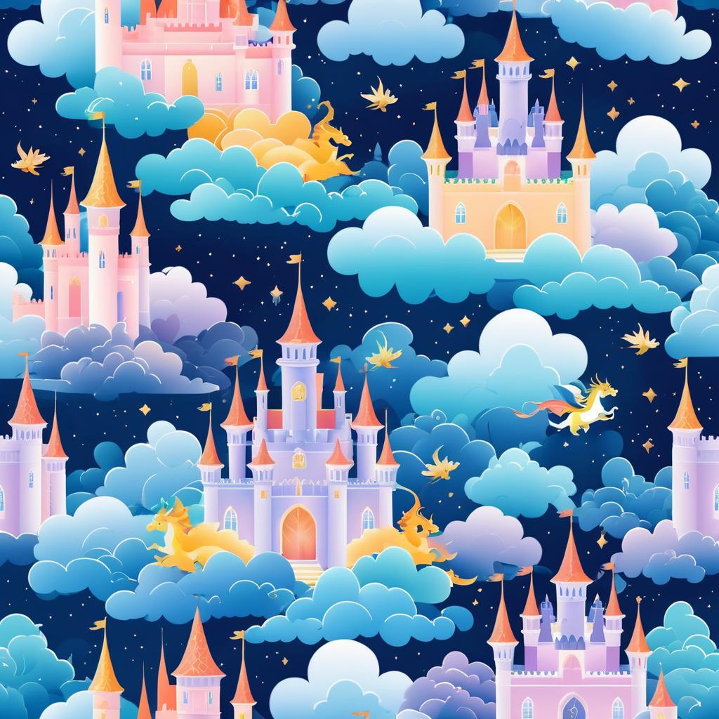 Dreamy Castle in the Clouds with Dragons