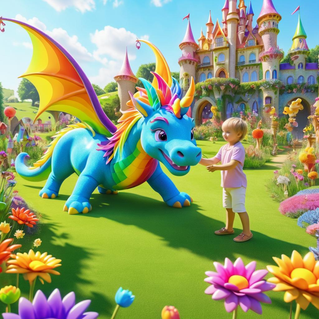 Playful Dragon and Boy in Enchanted Meadow