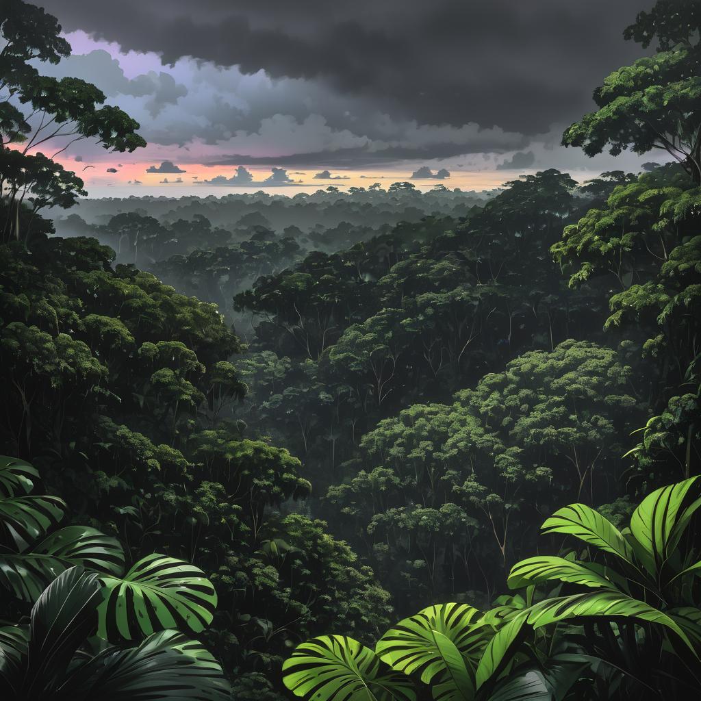 Twilight Rainforest Canopy Sketch Art