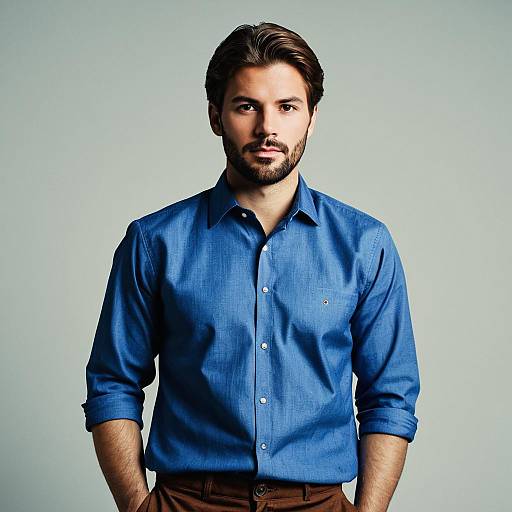 Realistic Portrait of a Man in Blue Shirt
