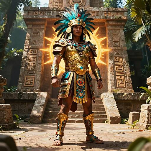 Fantasy Aztec Warrior in Golden Armor