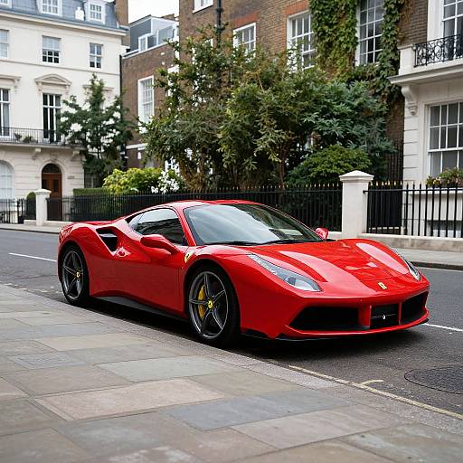 Red Ferrari 488 on Classic London Street