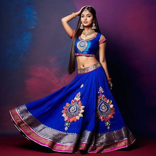 Indian Woman in Traditional Blue Lehenga