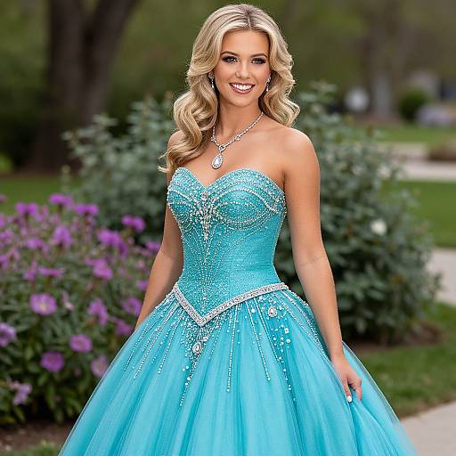 Radiant Blonde in Turquoise Ball Gown