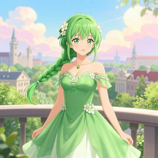 Elegant Anime Woman on City Balcony