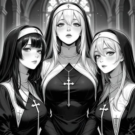Monochrome Portrait of 3 Girls with Blush