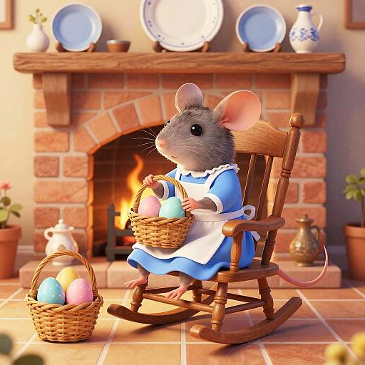 Whimsical Mouse Cozy Fireplace Scene