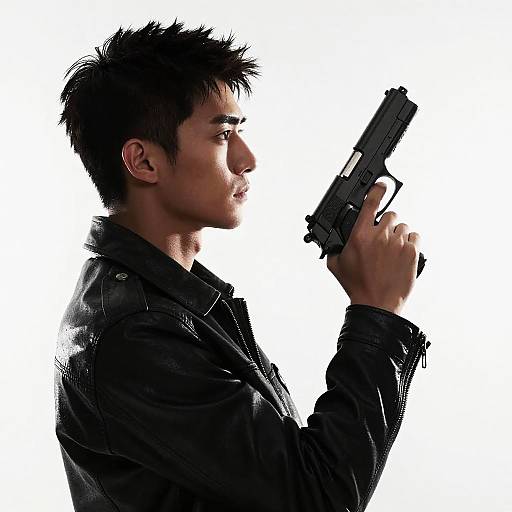 Gritty Side Profile of Man with Gun