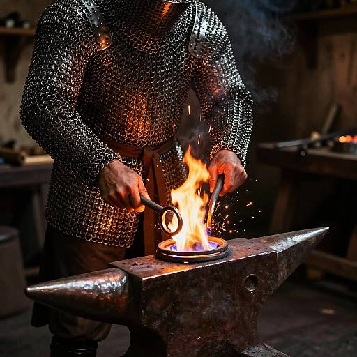 Medieval Blacksmith Forging Chainmail Rings
