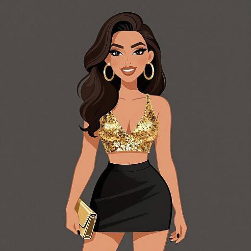 Glam Rock Woman in Gold Outfit