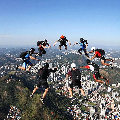 Skydiving Group Over Brazilian Landscape