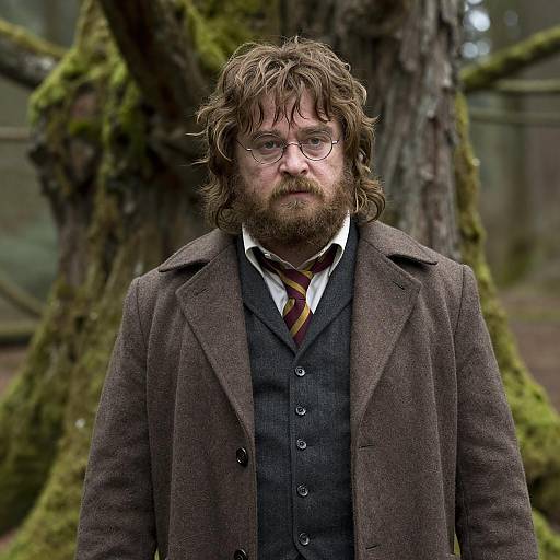 Bearded Man in Forest with Brown Coat