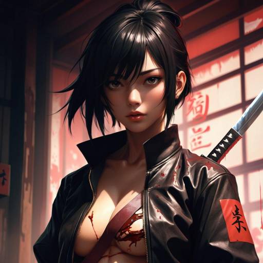 Alluring Anime Warrior in Torn Ninja Uniform