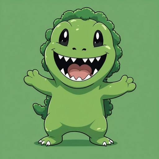 Happy Pokémon Creature with Broccoli