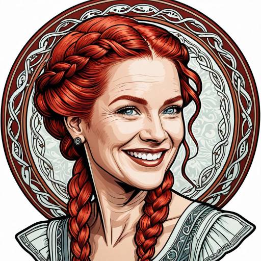Art Nouveau Illustration of Smiling Woman with Braided Red Hair