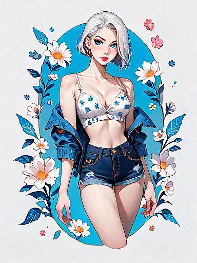 Stylish Woman in Casual Summer Outfit with Floral Accents