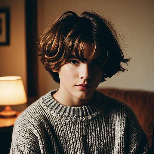 Layered Bob Teen Boy in Knit Sweater