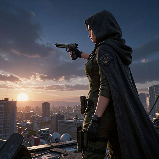 Hooded Soldier Overlooking Fallen City