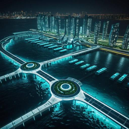 Futuristic Sustainable City with Renewable Energy Infrastructure at Night