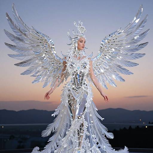 Ornate Crystalline Phoenix Woman at Dusk