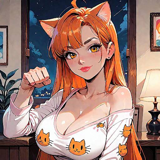 Happy Anime Girl with Cat Ears