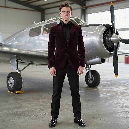 Handsome Man in Vintage Airplane Hangar
