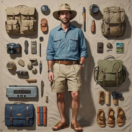 Adventure-Ready Man in Safari Outfit with Gear