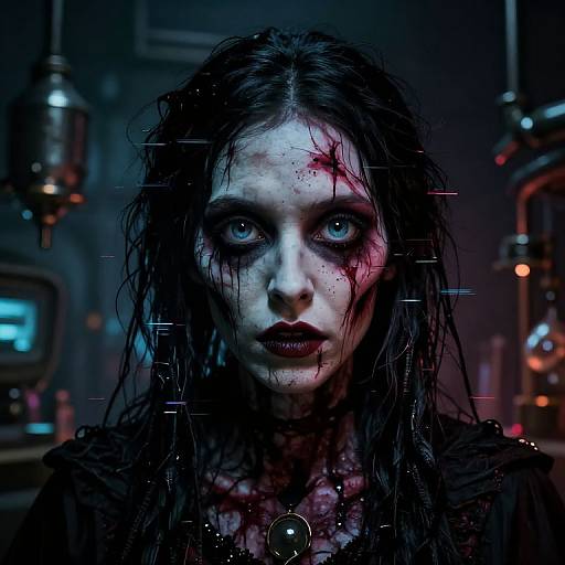 Glitchy Zombie Witch in Dieselpunk Lab