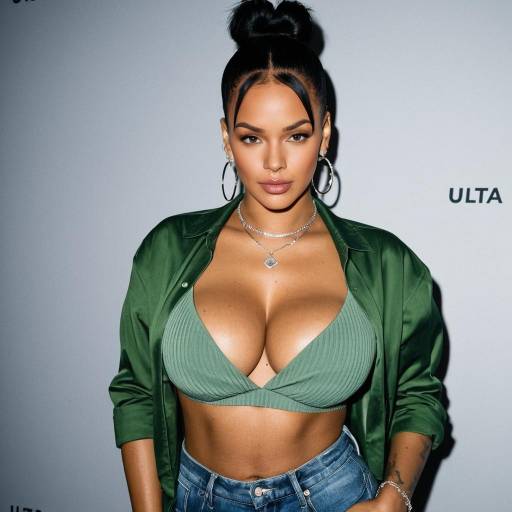 Fashionable Woman in Green Top and Denim Jeans