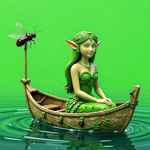 Elf Lady in Insect Fairy Boat