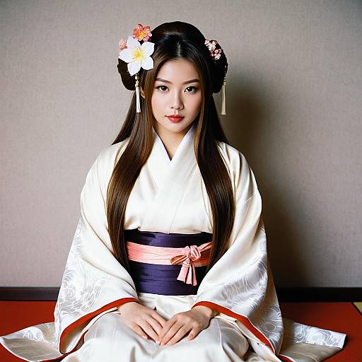 Asian Woman in Traditional Japanese Kimono