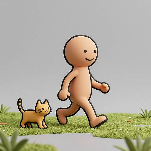 Keith Haring Style Kids with Cat