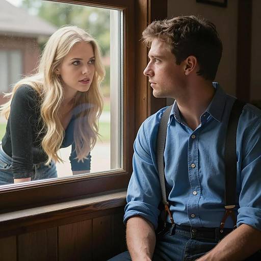 Man and Woman Looking Through Window
