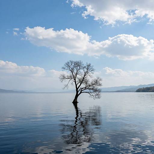 Serene Lake with Leafless Tree Reflection