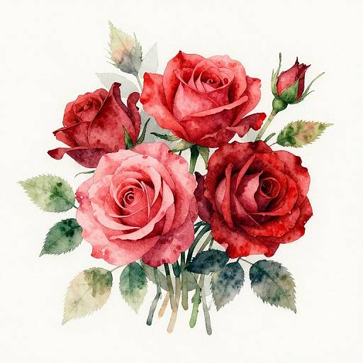 Watercolor Red and Pink Roses