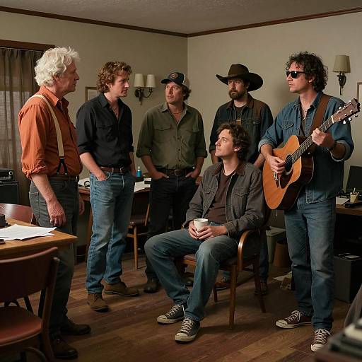 Men in a Dimly Lit Room Setting