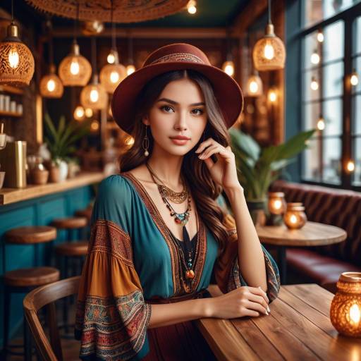 Charming Woman in Cozy Café Setting