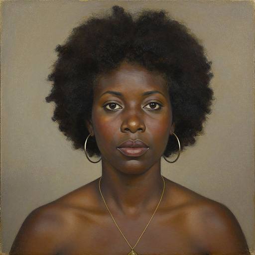 Afro Woman Oil Portrait 1970s Style